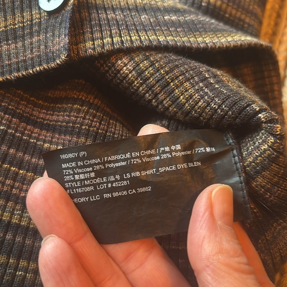 Theory slim fit polo neck button up shirt sz petite - Picture 9 of 13